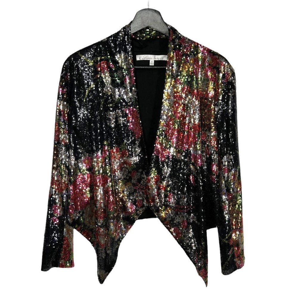 Lovers Friends Floral Sequin Waterfall Open Front Short Waist Cardigan Medium